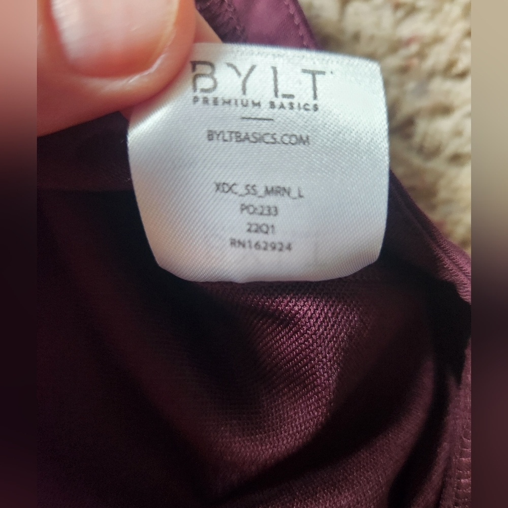 BYLT Premium Basics Drop Cut Lux Short Sleeve Shirt Maroon Mens Size Large - Picture 6 of 8